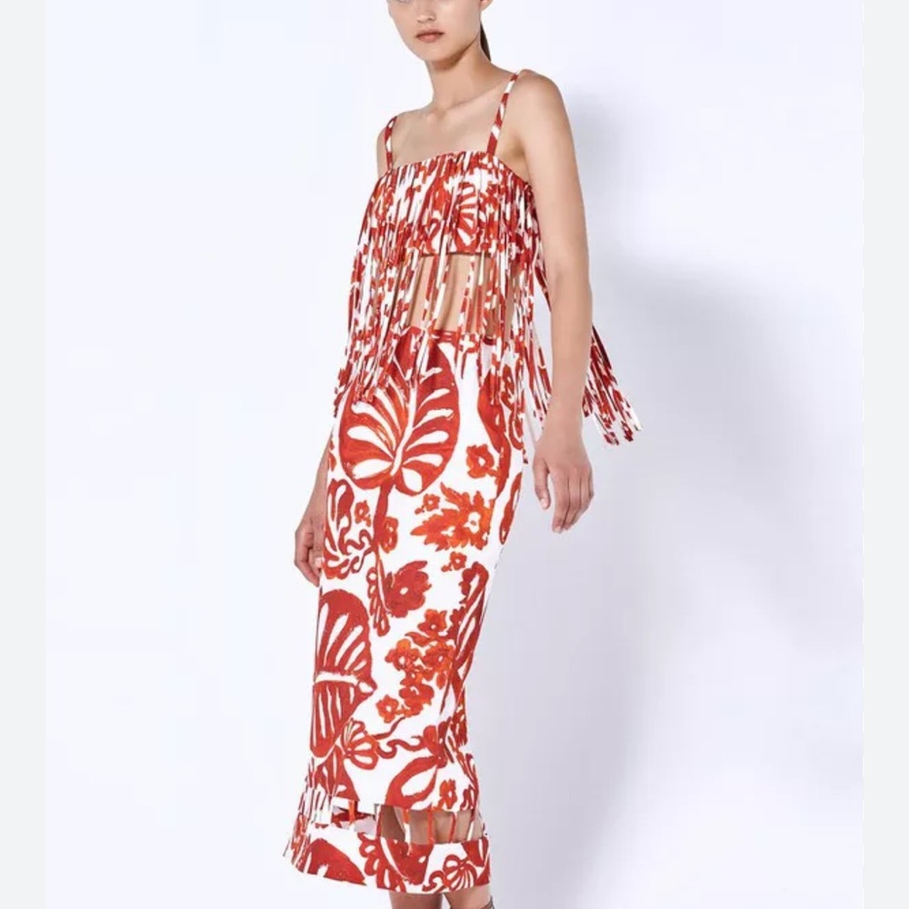 Alexis Red and White Fringe Set